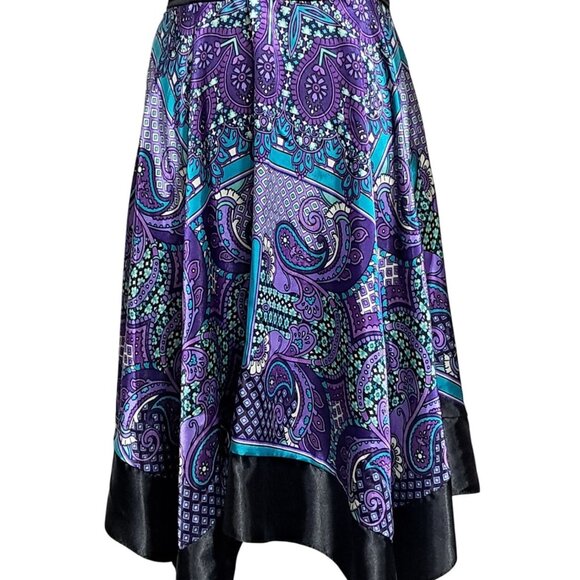 Signature By Sangria Halter Black & Purple Paisley Handkerchief Hem Dress Size 1 - Picture 4 of 10